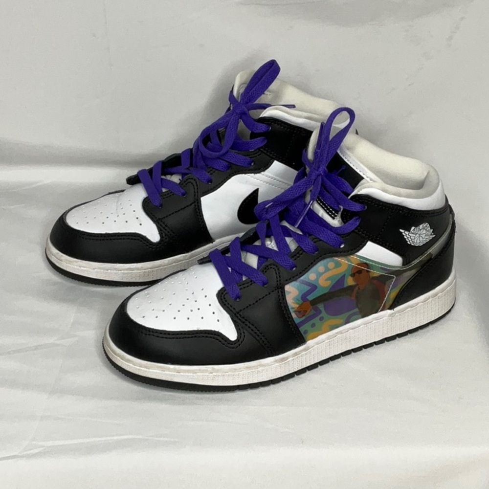 Nike Air Jordan 1 Mid Hologram Kids Basketball Sneakers Black White 6Y